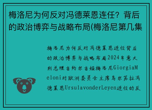 梅洛尼为何反对冯德莱恩连任？背后的政治博弈与战略布局(梅洛尼第几集出场)