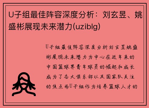 U子组最佳阵容深度分析：刘玄昱、姚盛彬展现未来潜力(uziblg)