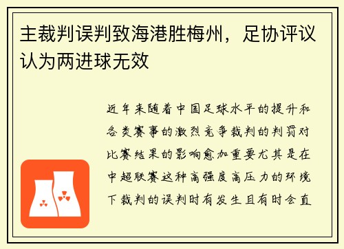 主裁判误判致海港胜梅州，足协评议认为两进球无效